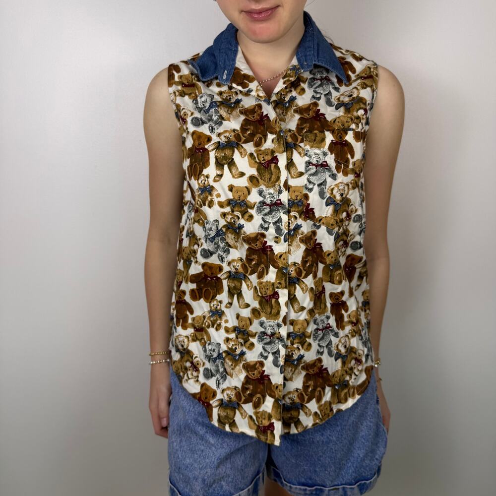 NOS at last teddy bear sleeveless button up size Small